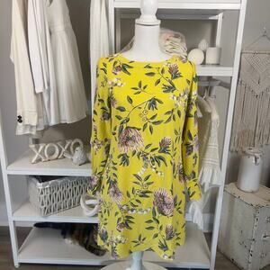Loft Women's Size 6 Petite Yellow Floral Long Sleeve Tunic Dress #3176